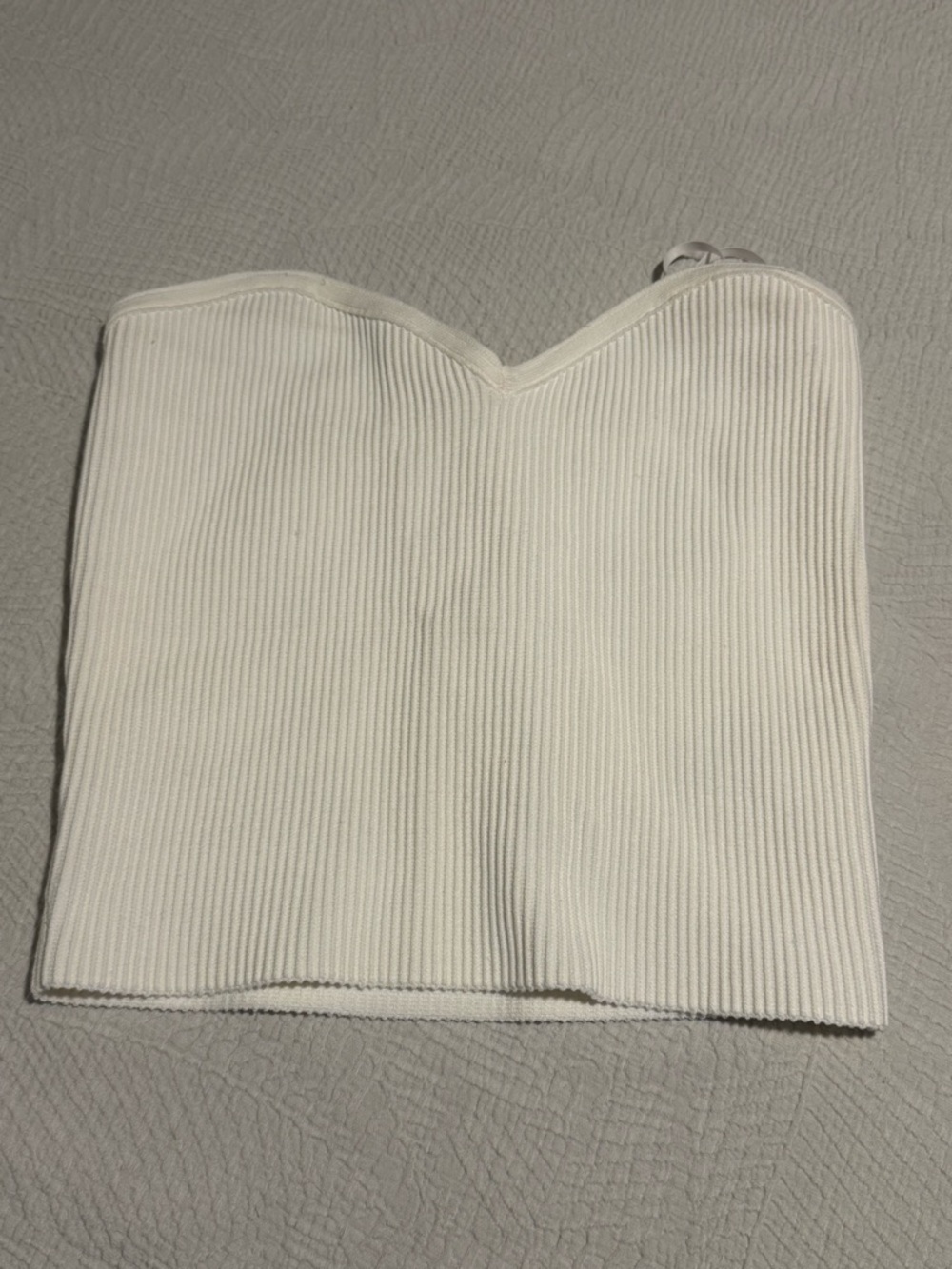 Babaton White Ribbed Strapless Knit Top